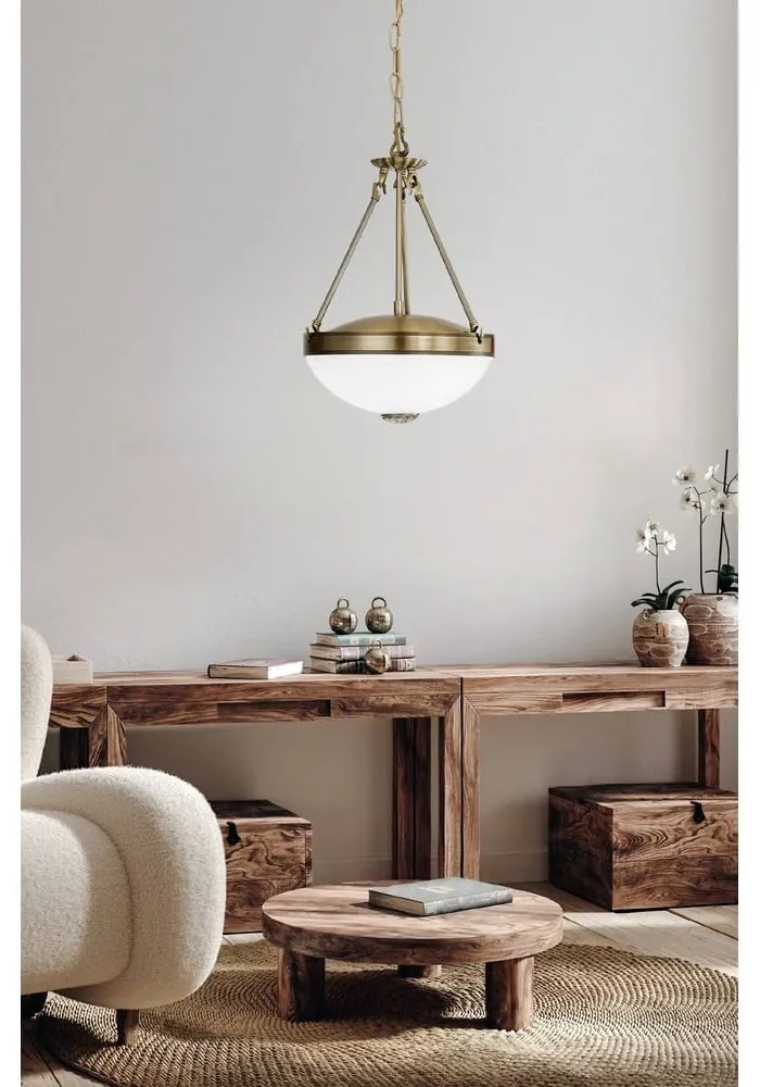 Závesné svietidlo v bielej a zlatej farbe so skleneným tienidlom ø 31 cm SAVOY – EGLO