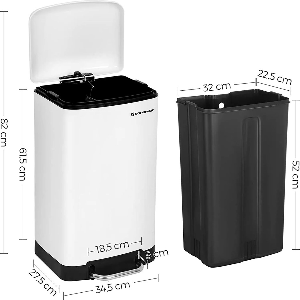 Odpadkový kôš pedálový s vekom, 30 L, oceľový, mäkké zatváranie, biely