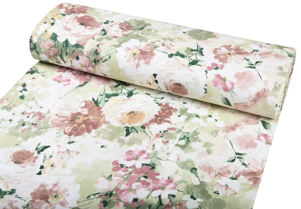 Biante Dekoračný oválny obrus PM-018 Maľované kvety na zelenom 140x220 cm