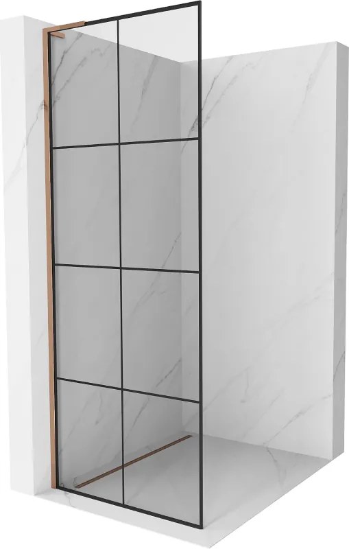 Mexen Kioto L, sprchová zástena Walk-In 70 x 200 cm, 8mm číre sklo čierny vzor, ružové zlato profil, 800-070-103-60-77