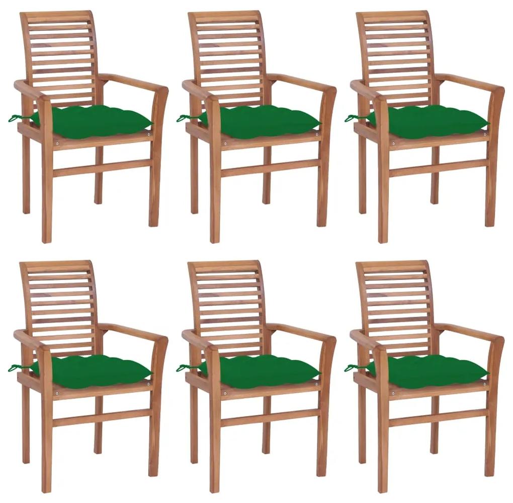 Jedálenské stoličky 6 ks zelené sedáky tíkový masív