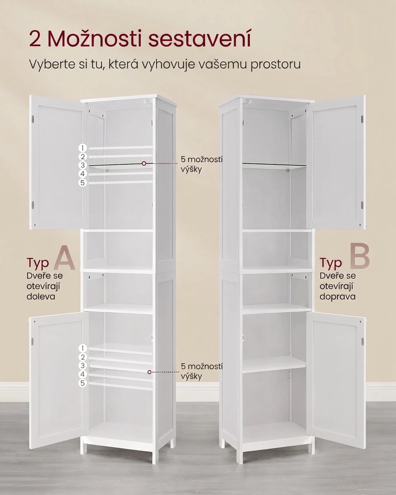 Vysoká koupelnová skříňka s LED osvětlením Vasagle Asmi 40 cm bílá