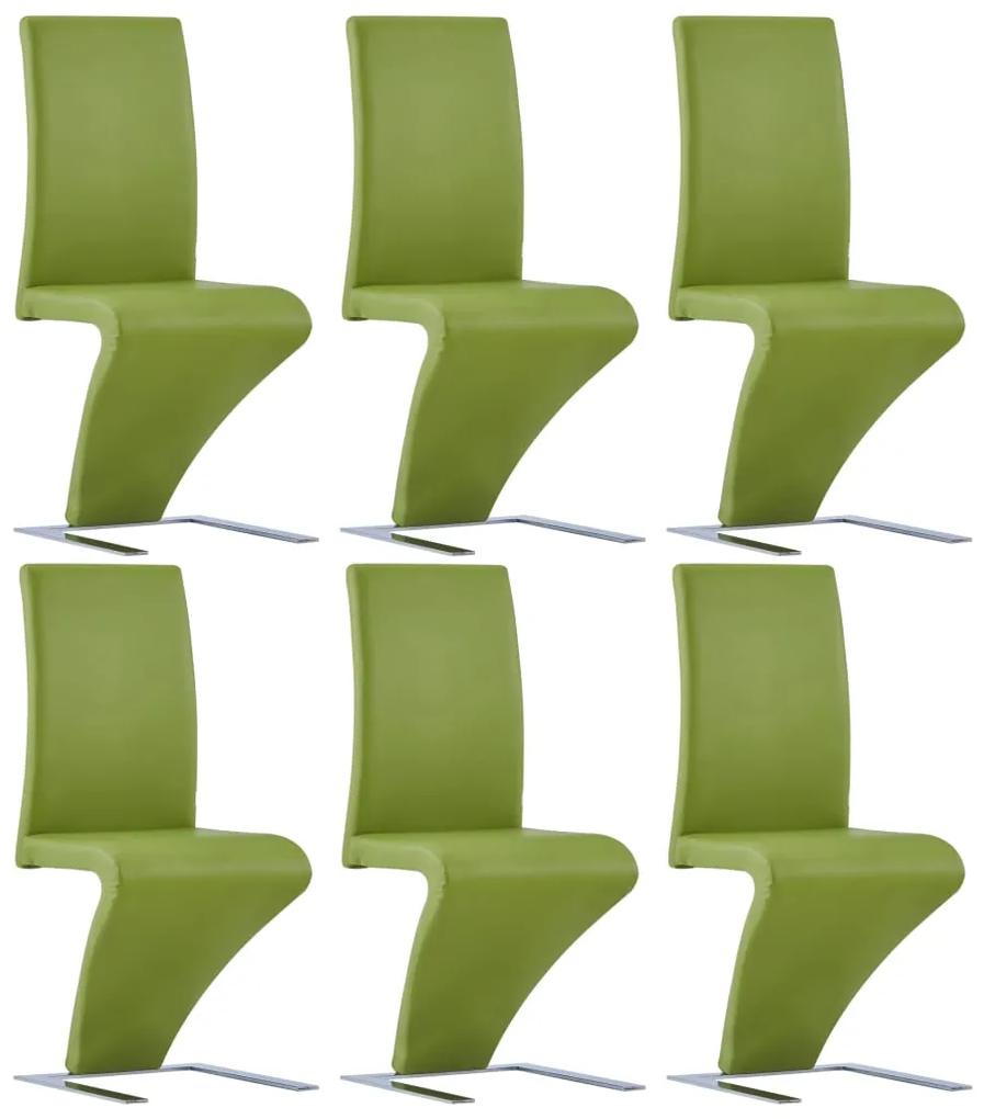 vidaXL Jedálenské stoličky, cikcakový tvar 6 ks, zelené, umelá koža