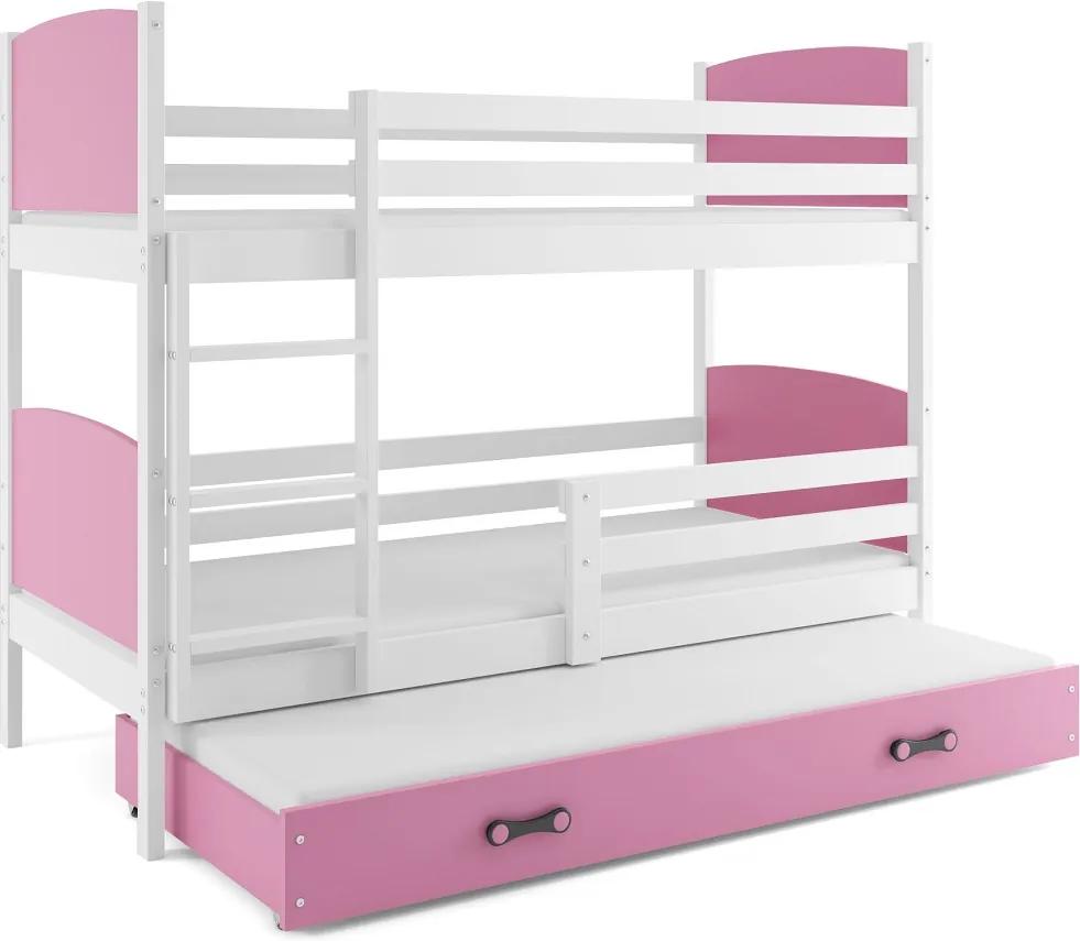 BMS Group Poschodová posteľ s prístelkou TAMI - s úložným priestorom - pre troch - BIELA