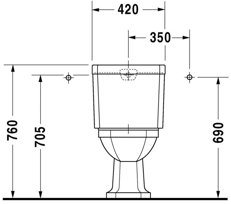 DURAVIT 1930 WC misa kombi s vodorovným odpadom, 355 mm x 390 mm x 665 mm, 0227090000