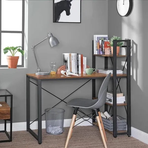 Písací stôl Vasagle Troy 120 cm s policami hnedý/čierny