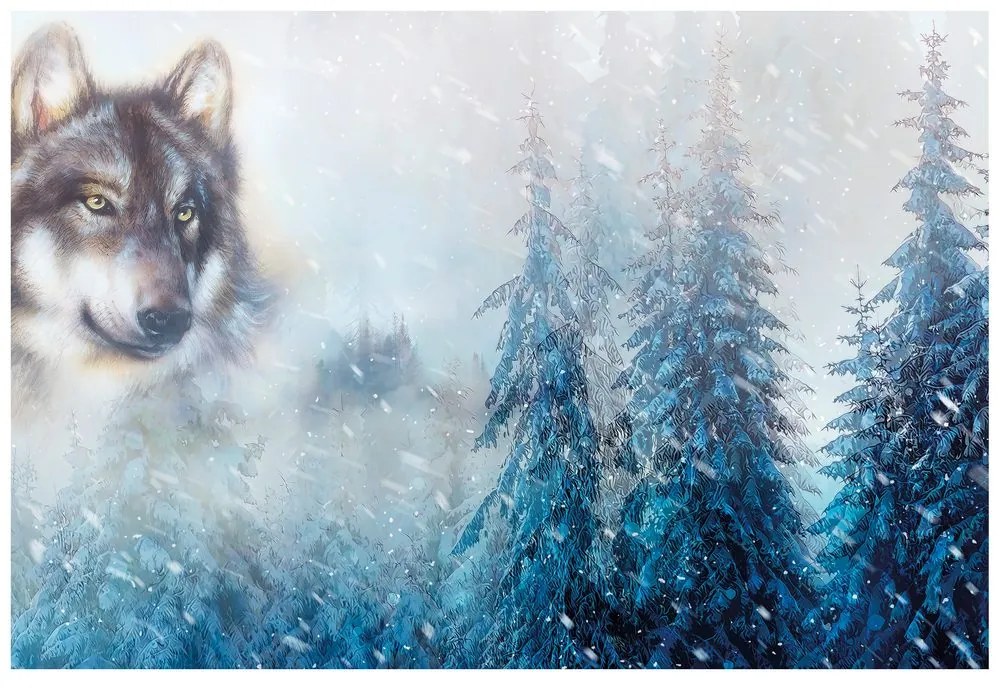 Samolepiaca tapeta vlk v zasneženej krajine