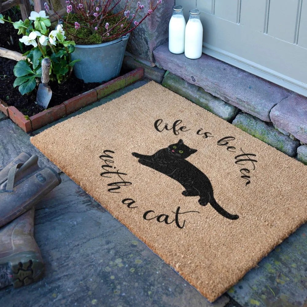 Rohožka z kokosového vlákna 60x90 cm Life Is Better With a Cat – Artsy Doormats