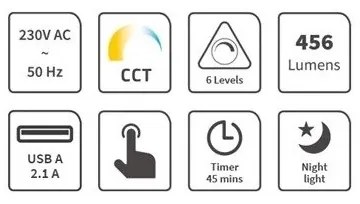 LED Stmievateľná stolná lampa s USB LED/9W/230V 3000K/4000K/5500K čierna