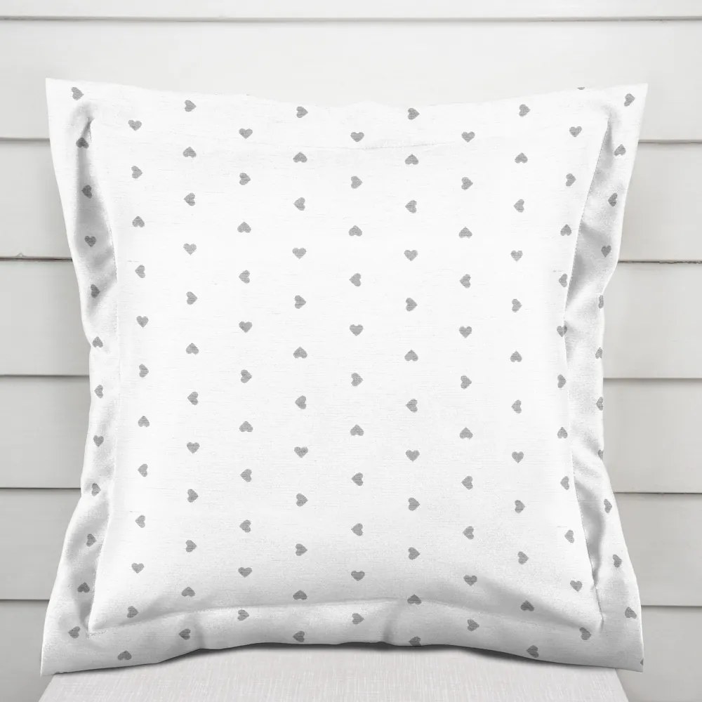Biante Dekoračná obliečka na vankúš s lemom Leona LN-008 Sivé srdiečka na bielom 60 x 60 cm