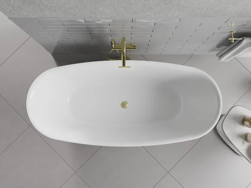 Mexen Luvo Slim, voľne stojaca vaňa 170 × 75 cm, biela lesklá, zlatý matný prepad, 52801707500-55