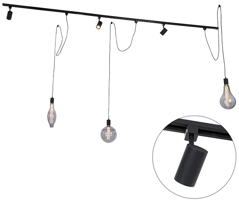1-fázový koľajnicový systém s 3 bodovými svetlami a 3 závesnými lampami čierny - Cavalux Jeana