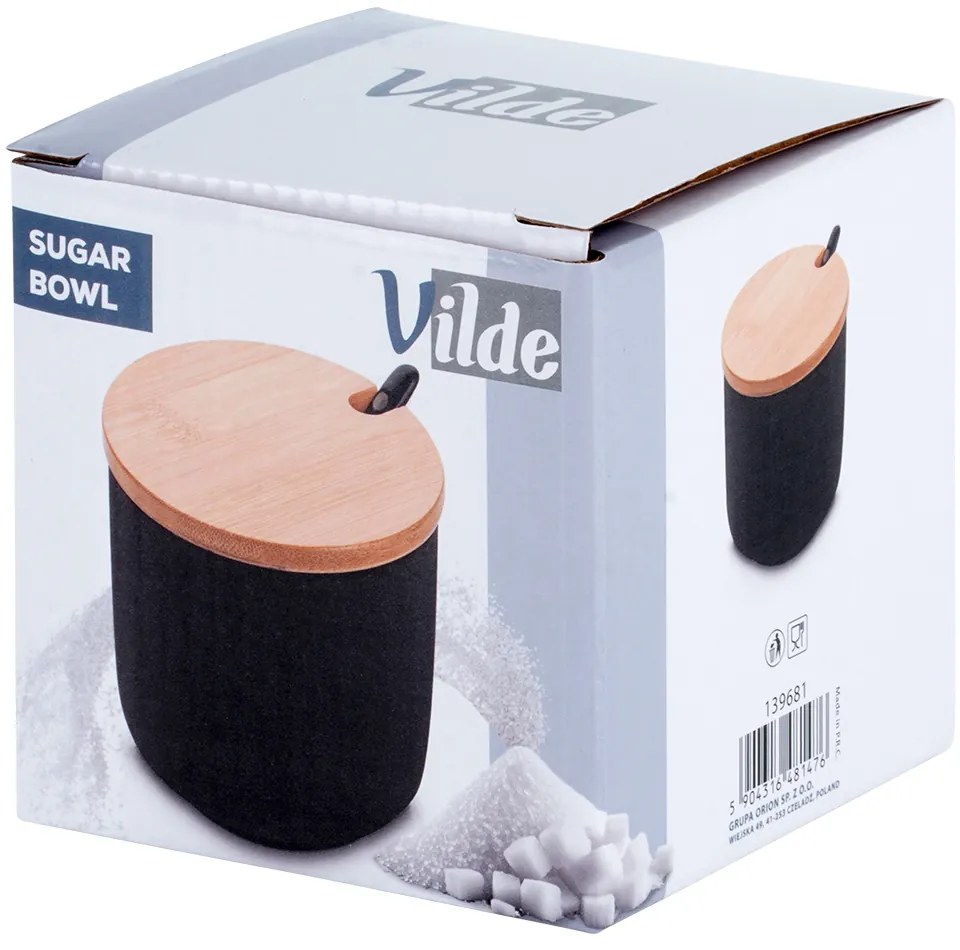 VILDE Keramická cukřenka s bambusovým víčkem a lžičkou, černá 250ml