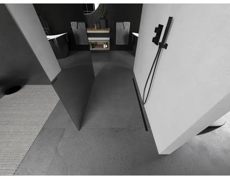 Mexen Kioto, sprchová zástena Walk-In 120 x 200 cm, 8mm sklo vzor zrkadlo, grafitový profil, 800-120-002-95-50