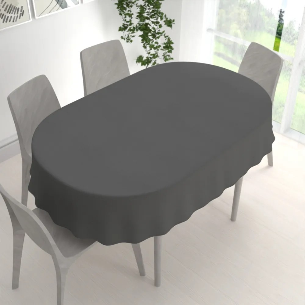 Biante Veľký dekoračný oválny obrus BKU-119 Antracitovo sivý 240x280 cm