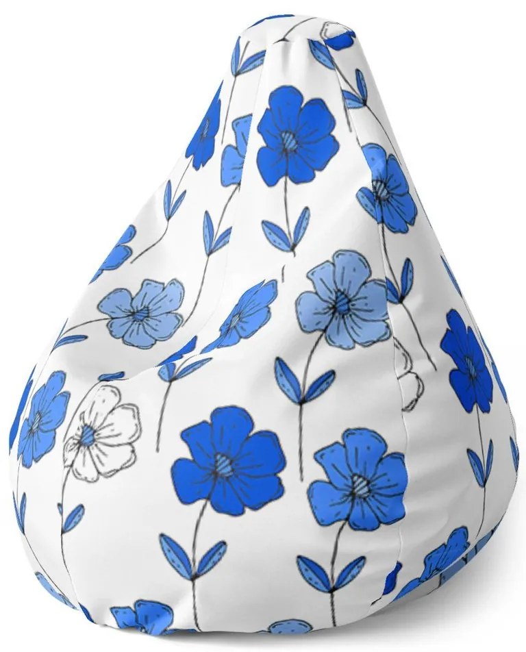 Sedací vak Pear modré kvety - detský, biela / modrá