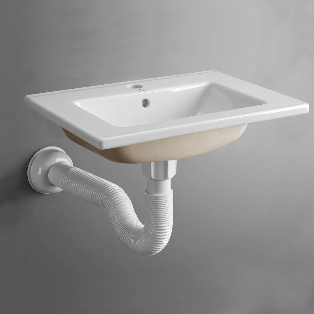 Zápustné keramické umyvadlo Nordis 61 cm lesklé bílé