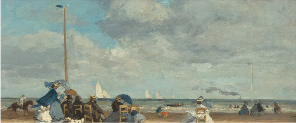 Obraz - Eugène Boudin, Beach at Trouville, reprodukcia (120x50 cm)