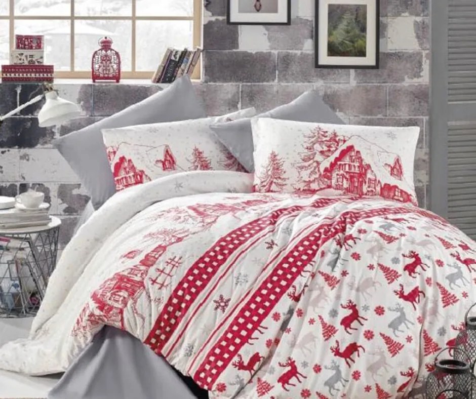 Obliečky bavlnené Vianočné obliečky Sviatočný mix biely TiaHome - 2x Vankúš 90x70cm, 1x Paplón 200x220cm