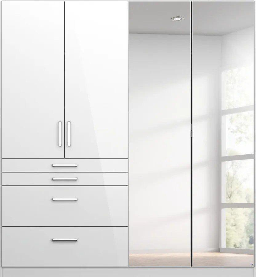 Šatníková skriňa Homburg, 181 cm, biela/lesklá biela