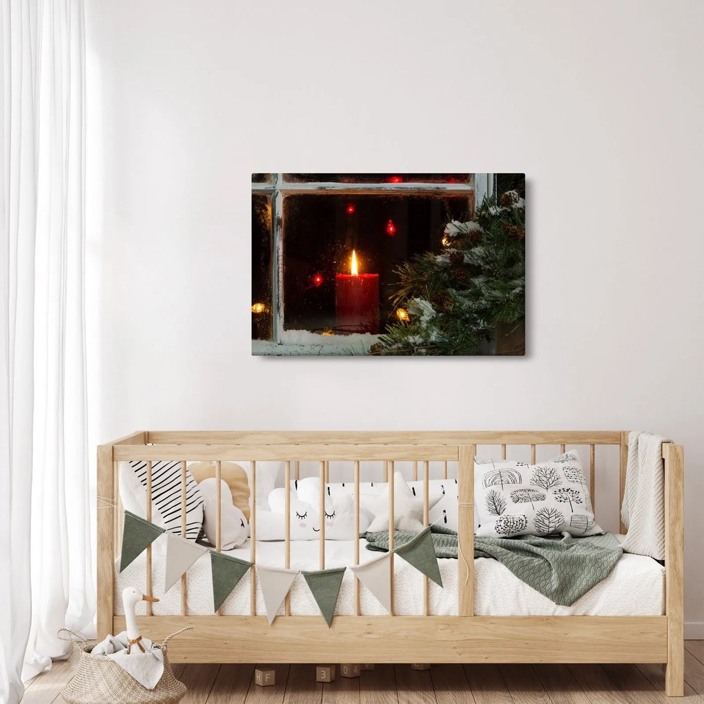 Obraz - Žiariaca vianočná sviečka (90x60 cm)