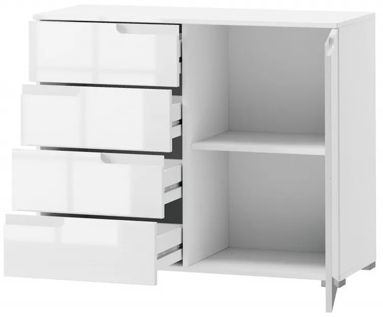Komoda Selene 5 100 cm biela lesklá/matná