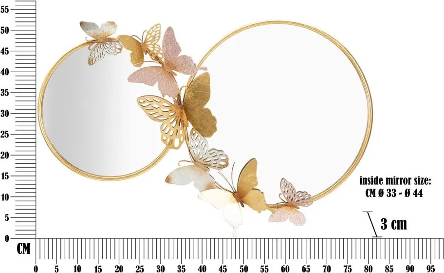 Nástenné zrkadlo v ružovo-zlatom dekore Mauro Ferretti Farfalle, 81 x 52,5 cm