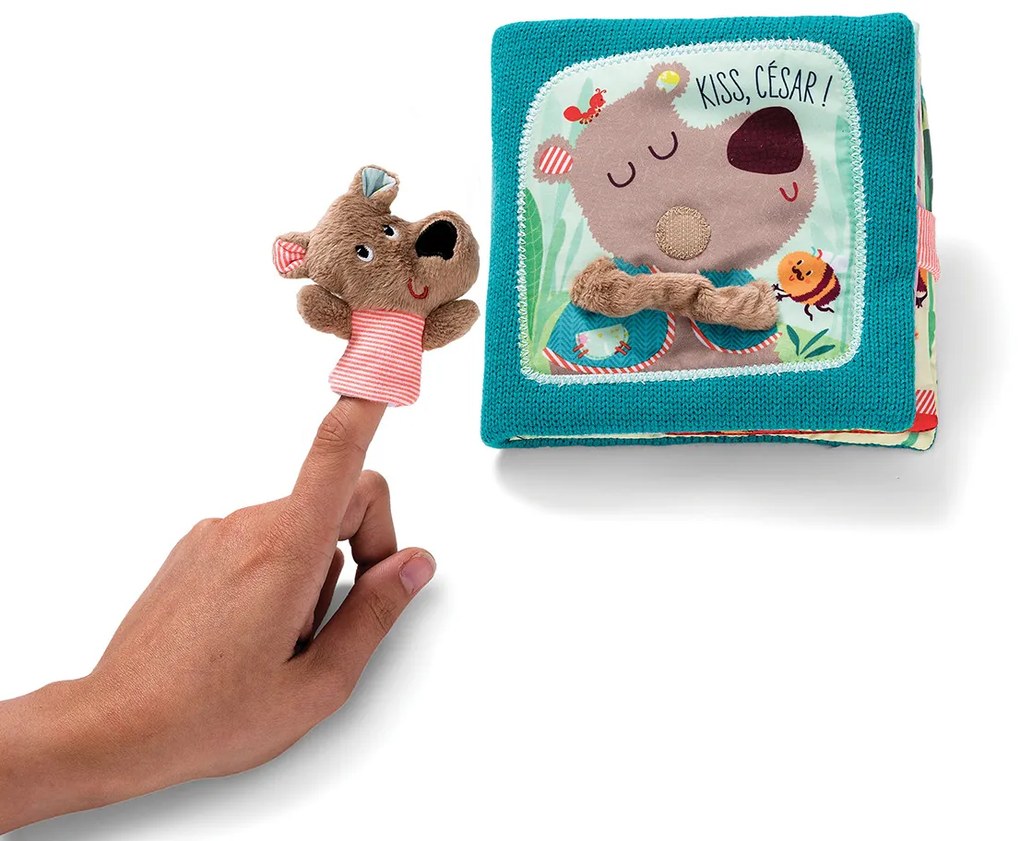 Lilliputiens - textilná knižka s prstovou bábkou - medvedík César