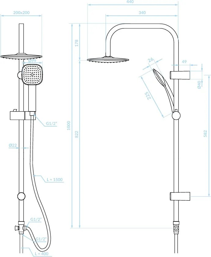 Kuchinox Ondo, sprchový stĺp s dažďovou hlavicou, chrómová, LAV-PG7_20KX