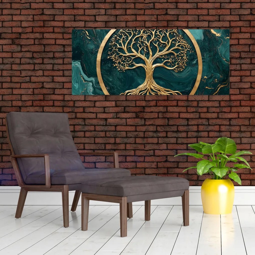 Obraz – Zlatý strom života v mramore (120x50 cm)