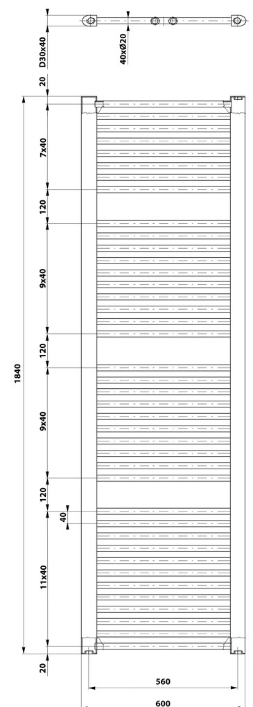 Aqualine Aqualine, DIRECT vykurovacie teleso s bočným pripojením 600x1850 mm, biela, ILR86T