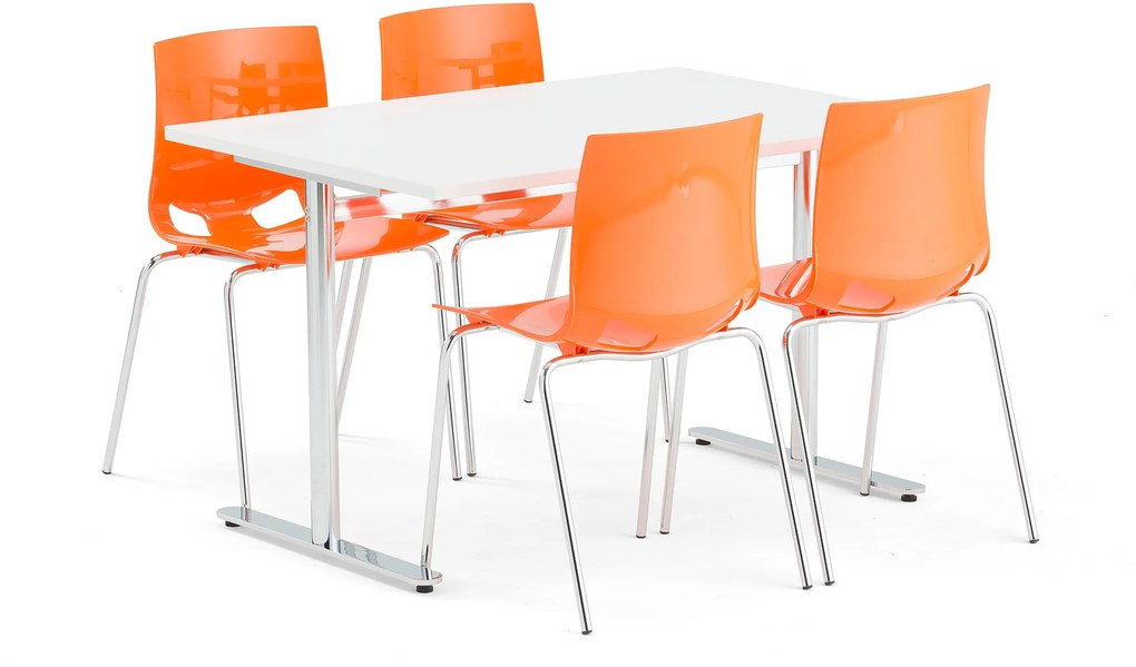 Jedálenská zostava: Stôl Tilo + 4 stoličky Juno, oranžové