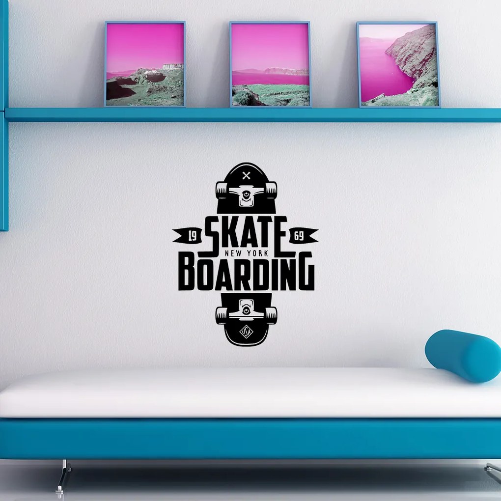 Veselá Stena Samolepka Skateboarding Farba: modrá, Veľkosť: 40 x 32 cm