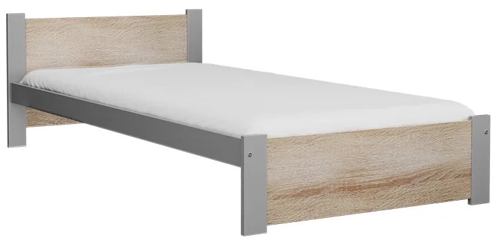 Posteľ IKAROS 90 x 200 cm, dub sonoma/sivá Rošt: Bez roštu, Matrac: Matrac DELUXE 10 cm