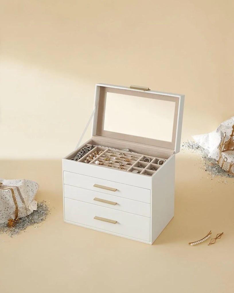 Songmics Šperkovnica Eliza, 15,3x25,1x21,5 cm, biela