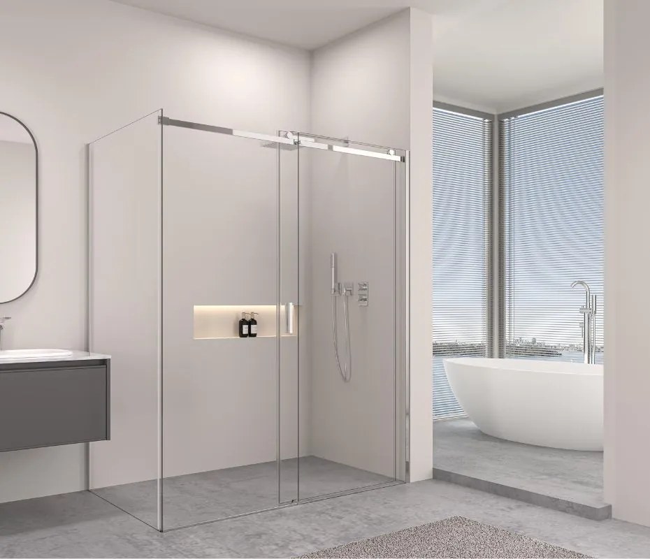 Erga Lynn, sprchový kút s posuvnými dverami 130(dvere) x 120(stena) x 195 cm, 8mm číre sklo, chrómový profil, ERG-V02-LYNN-D130G120-CL-CR