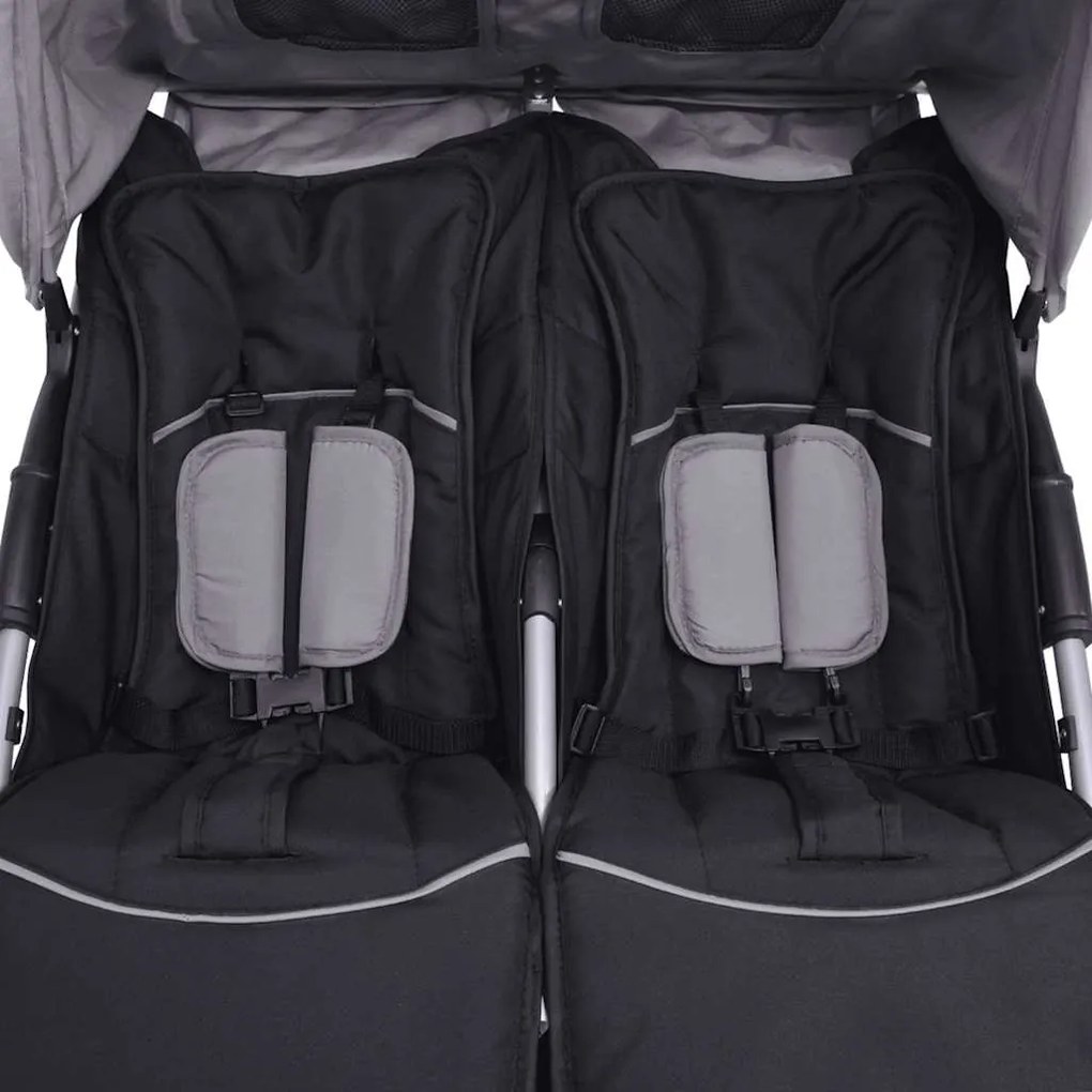 Oceľový kočík pre dvojičky , čierny a šedý