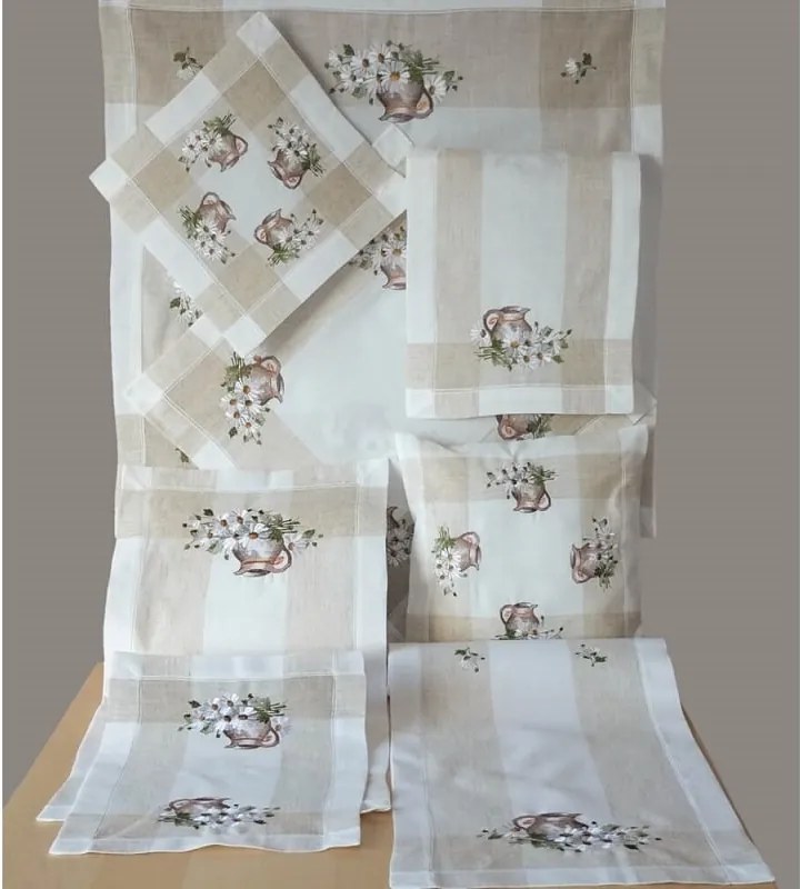 Ľanový obrus Džbán s kvetmi 40 × 140 cm