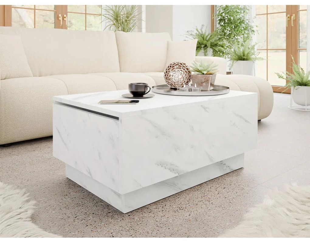 Konferenčný stolík s úložným priestorom Naeska 90 x 60, Farby: biely lesk