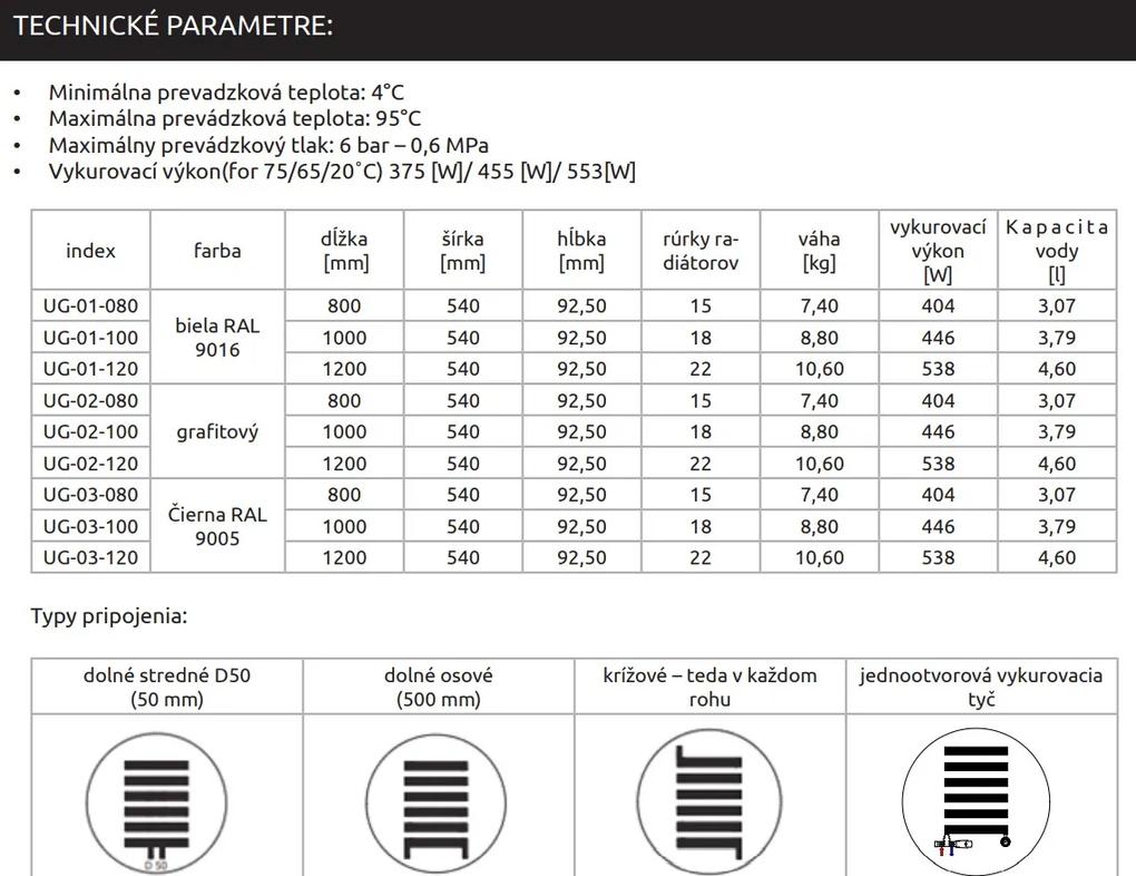 Invena, kúpeľňový rebríkový radiátor 540x800 mm 404W, grafitová, UG-02-080