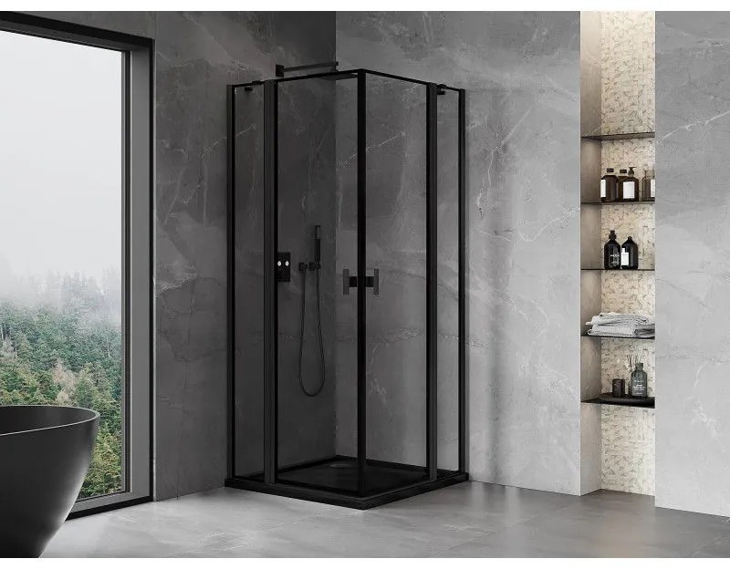 Mexen, Mexen Mist Duo výklopný sprchový kút 115 x 115 cm, čierny rám - 8A4-115L-115P-70-70