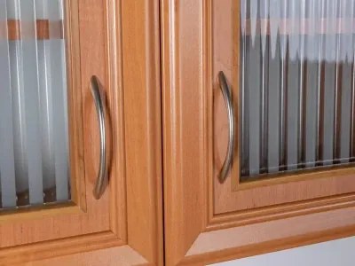 Kuchynská linka Ramiak 180/240, jelša / jelša, sklo oblúčik, U10 satyna, marmur jasný