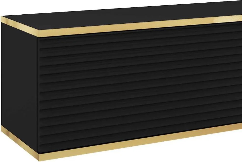 Závesná TV skrinka Orfeo, 135 cm, čierna štruktúra / zlatá