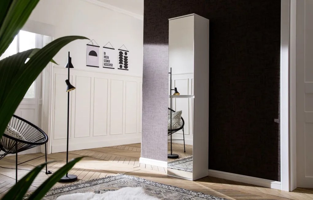 Zrkadlová viacúčelová skriňa s policami Mirror, 37 cm, biela