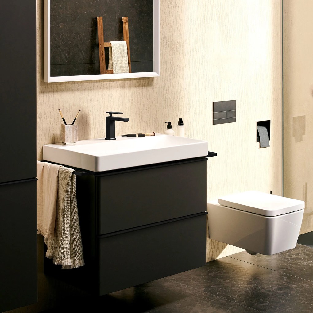 Hansgrohe Tecturis E, páková umývadlová batéria 110 EcoSmart+ s odtokovou garnitúrou, čierna matná, HAN-73010670