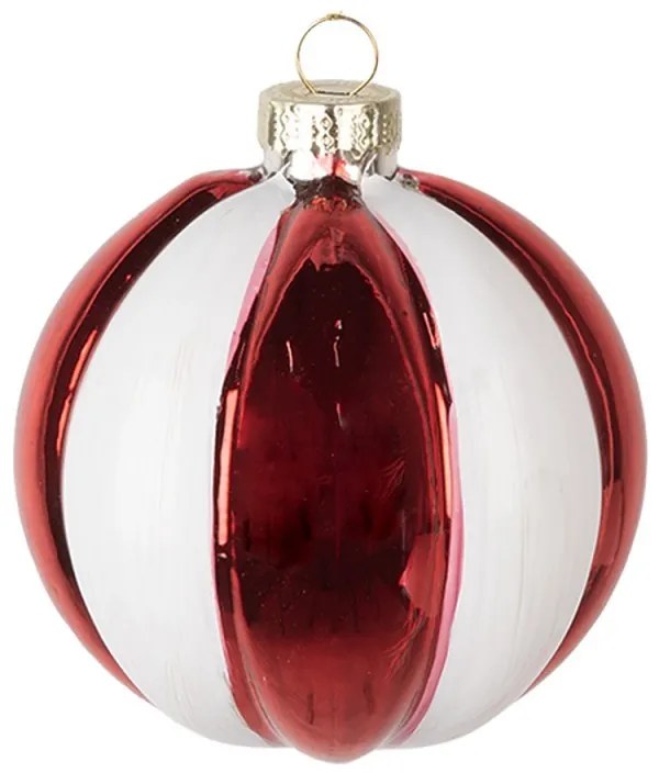 Vianočná pruhovaná červenobiela sklenená guľa - Ø 8*8 cm