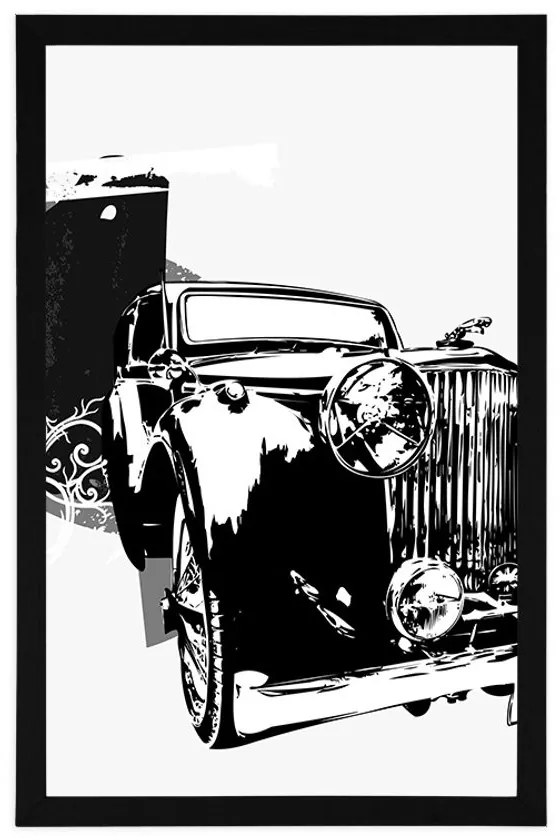 Plagát čiernobiele retro auto s abstrakciou - 60x90 white
