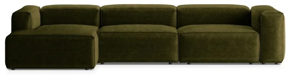 Zelená menčestrová rohová pohovka (ľavý roh/s leňoškou) Bergamo – Cosmopolitan Design