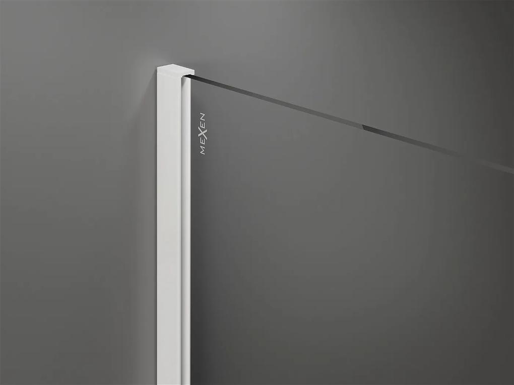 Mexen Kioto, Walk-In sprchová zástena 90 x 200 cm, 8mm sklo číre/biely vzor, biely profil, 800-090-101-20-85