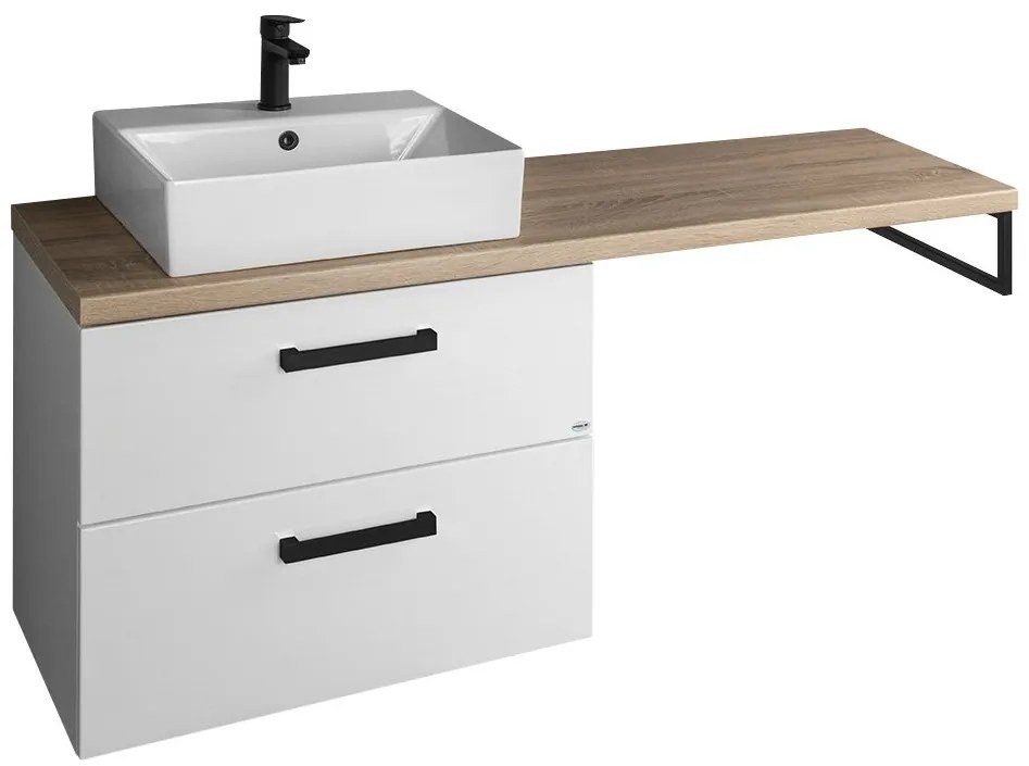 Aqualine Aqualine, VEGA umývadlová skrinka s čiernymi úchytkami, deskou VEGA a podpornou konzolou, 144,5x71,4x45 cm, biela, VG083-02
